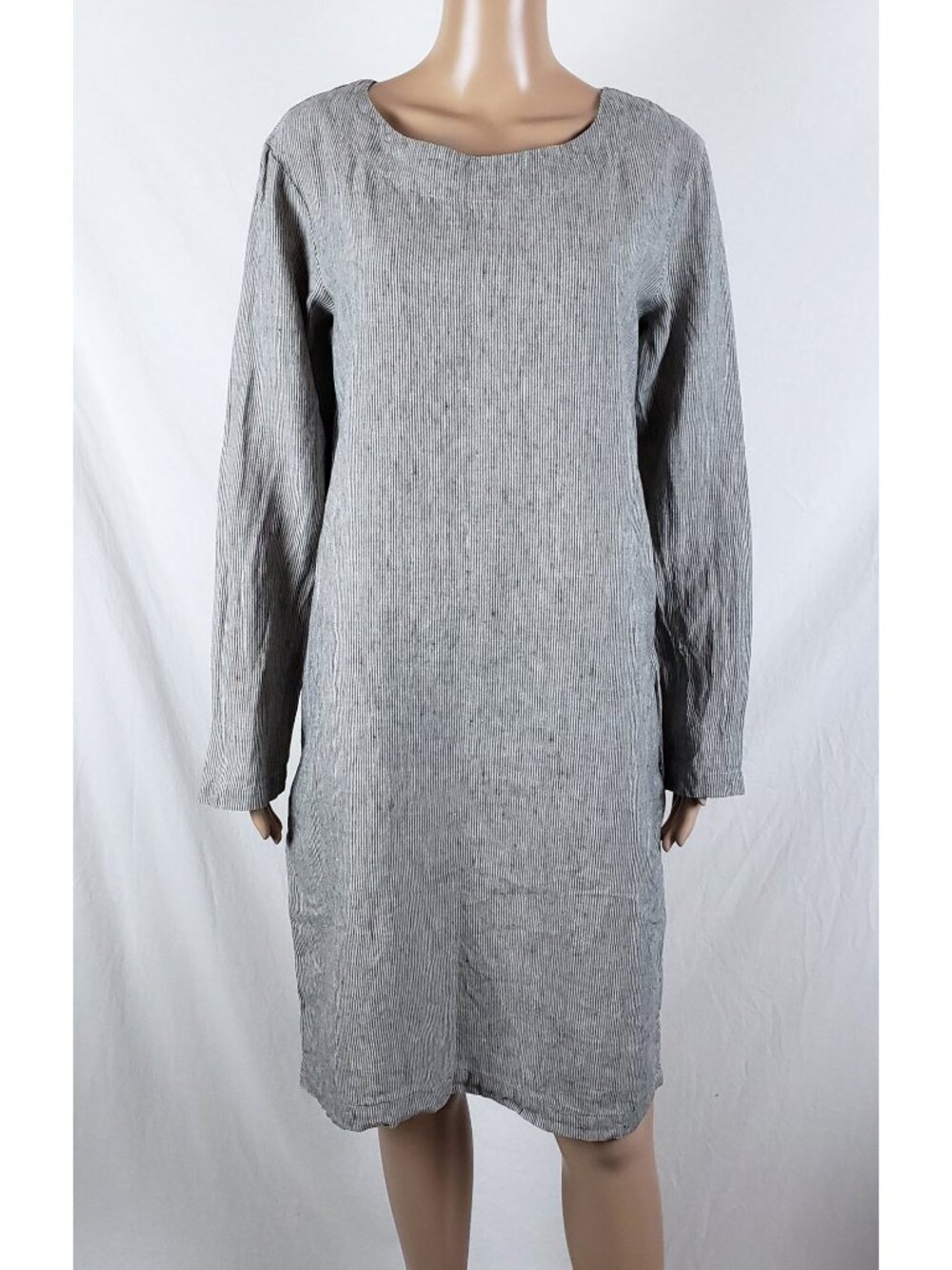 Old Linen Mill Minimalist Striped Linen Dress Womens XS/S Gray Rustic Natural